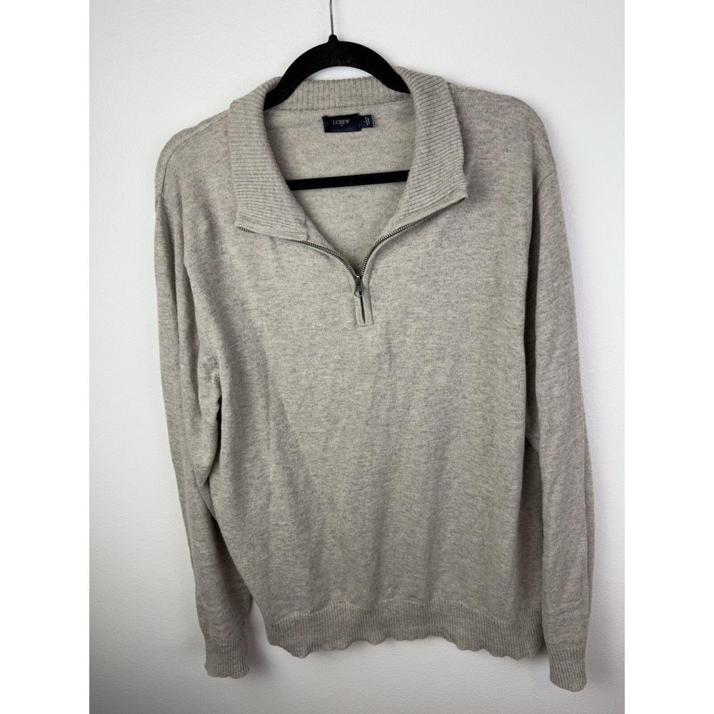 J.Crew Mens Sweater Large Gray 1/4‎ Zip Merino Wool Long Sleeve